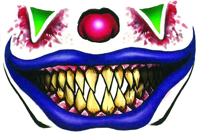 Evil Clown Temporary Face Tattoo by Halloween Resource Center only at  TeeJayTraders.com