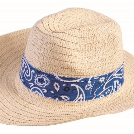 Western Straw Hat with Blue Bandana by Halloween Resource Center only at  TeeJayTraders.com
