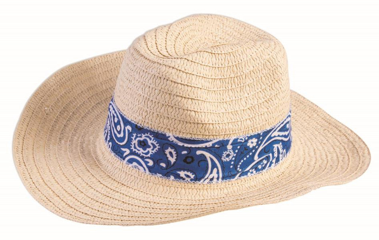 Western Straw Hat with Blue Bandana by Halloween Resource Center only at  TeeJayTraders.com