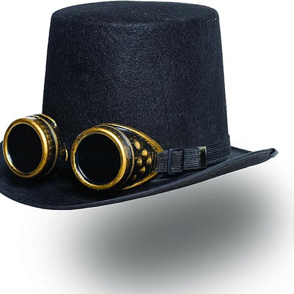 Steampunk Top Hat with Goggles Black by Underwraps Costumes only at  TeeJayTraders.com