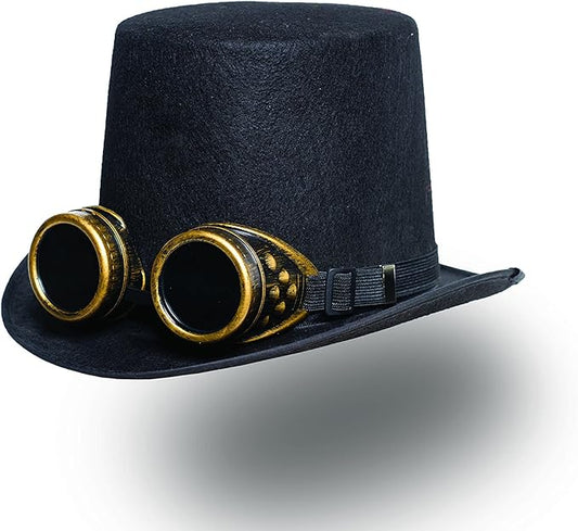 Steampunk Top Hat with Goggles Black by Underwraps Costumes only at  TeeJayTraders.com