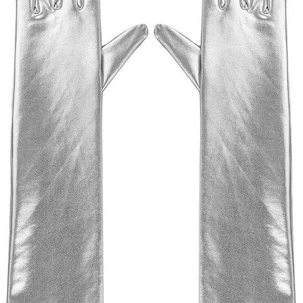 Women Silver Metallic Gloves by Underwraps Costumes only at  TeeJayTraders.com - Image 2